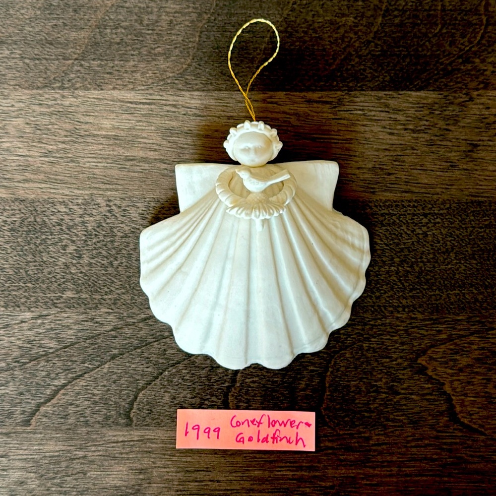 Margaret Furlong 1999 Porcelain “Coneflower & Goldfinch” Angel Ornament